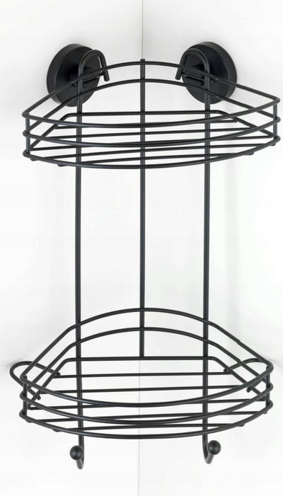 Raft këndor banjo Home24 Corner Shelf Vacuum-Loc, vihet pa shpime, metalik