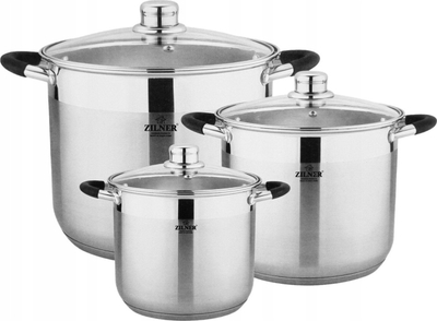Set tenxhere inoksi Zilner ZL-7361, 3 copë, 5.6L 7.2L 9L, argjendtë