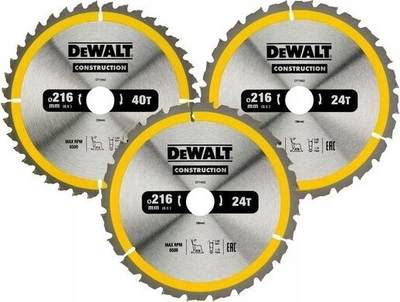 Set tehe sharre rrethore DeWalt DT1962, 216mm 30mm, 3 copë, argjendtë