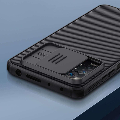 Mbrojtëse telefoni për Xiaomi Redmi Note 11, me kapak kamere, antirrëshqitëse, ngjyrë e zezë