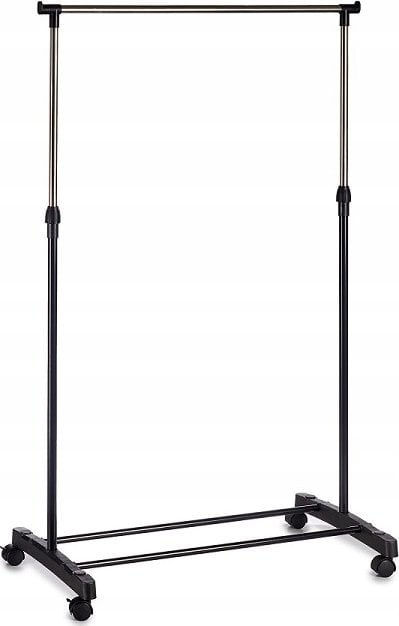 Rrafi për pallto COMFY PLACE, me rrota, 80 x 43 cm, lartësi e rregullueshme 90 160 cm, i zi