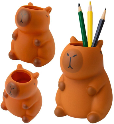 Mbajtës stilolapsash dekorativ Capybara, plastikë, 10 x 7 cm, kafe
