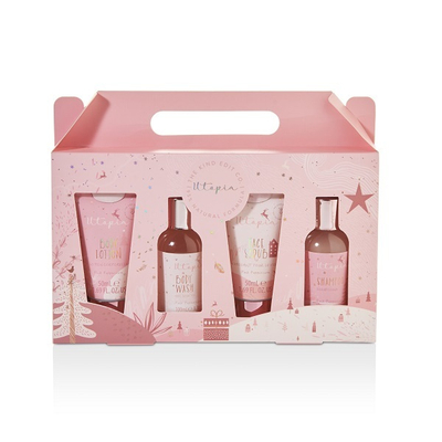 Set dushi SUNKISSED Pamper Collection, qumësht trupi 50 ml + xhel dushi 100 ml + piling për fytyrë 50 ml + shampo 100 ml