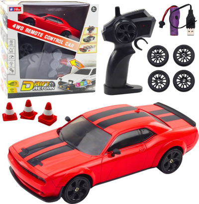 Makina me telekomandë Car Sports Drift, RC 4WD, rrota që ndërron, e kuqe sportive