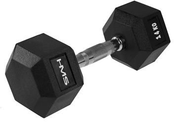 Hantel HMS HEX PRO, 14 kg, çelik me veshje gome, i zi