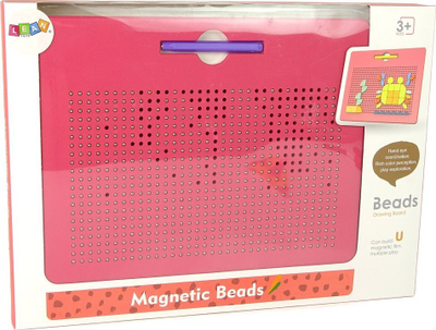 Lojë magnetike edukuese Leantoys Magnetic Beads, me toptha e gjilpëra, tabelë vizatimi, rozë