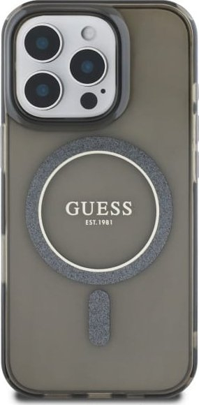 Mbulesë telefoni Guess IML Glitter Ring MagSafe për iPhone 16 Pro Max, TPU, me shkëlqim, e zezë