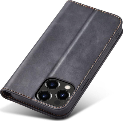 Këllëf telefoni Magnet Fancy për iPhone 14 Plus, lëkurë eco, tip libër me stand, i zi