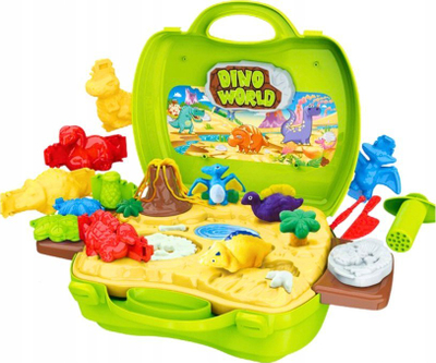 Set plasteline Lean Toys Dino World, 26 pjesë, valixhe kreative, jeshile