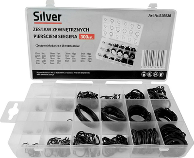 Set unaza sigurie Seeger Silver S10538, 300 copë, çelik pranveror, e zezë