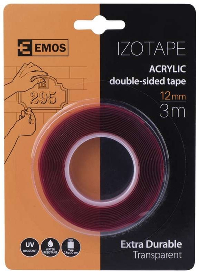 Shirit ngjitës dyanësh Emos F6060, 12mm, 3m, transparent