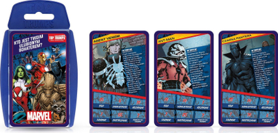 Lojë me letra Top Trumps Marvel Universe, me superheronj, në kuti plastike blu