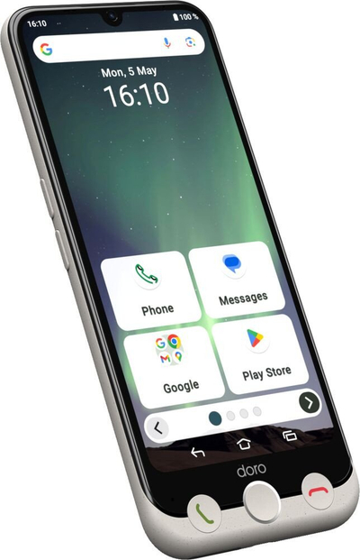Telefoni Doro Aurora A30, 6.1\", 6GB 128GB, i zi e i bardhë