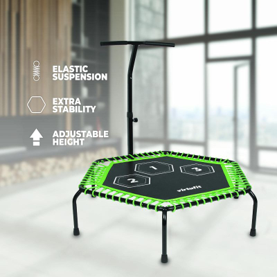 Trampolinë fitness VirtuFit Pro, diametër 127 cm, me dorezë që rregullohet, e zezë me jeshile