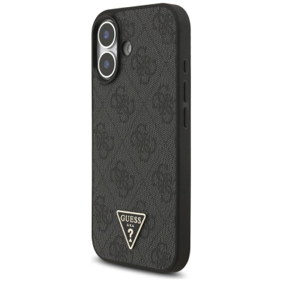Kapak telefoni Guess Hardcase 4G Triangle Logo MagSafe, me varëse me rruaza, për iPhone 17, i zi