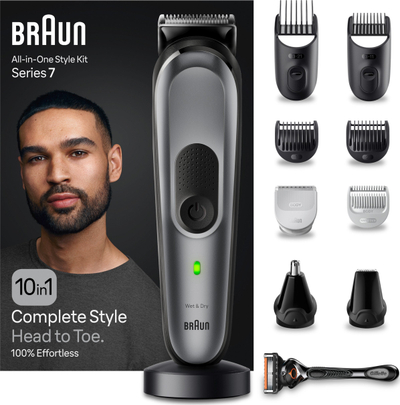 Trimer multifunksional Braun Series 7 MGK7420, 10 në 1, Wet &amp; Dry, gri