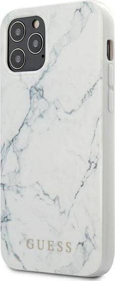 Futrollë telefoni Guess Hard Case Marble për iPhone 12 mini, plastike e fortë, mermer, e bardhë
