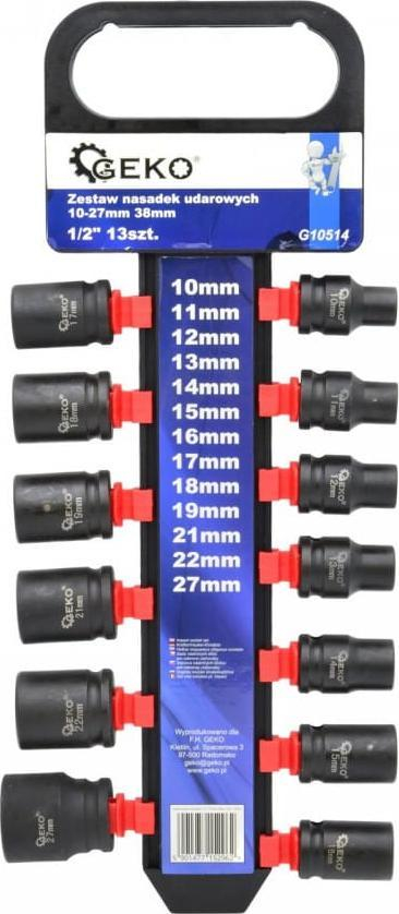 Set çelsash goditës GEKO G10514, 1/2", 10-27mm, 13 copë, i zi