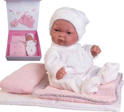Kukull beb Antonio Juan Pitu, 26cm, me djep, rozë