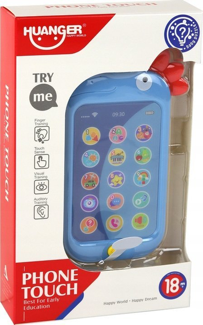Telefon lodër edukativ Huanger Phone Touch, me drita edhe tinguj, me pulë, blu