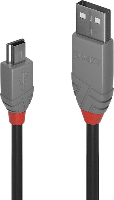Kabllo USB Lindy USB A në mini USB, 2 m, USB 2.0, gri