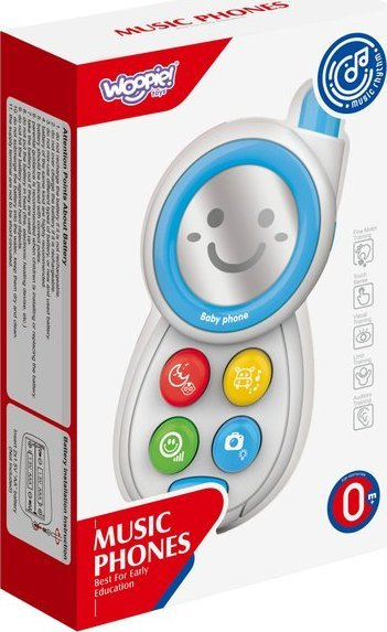 Telefon lodër WOOPIE BABY Interactive Little Phone, me tinguj, me drita, i bardhë me blu