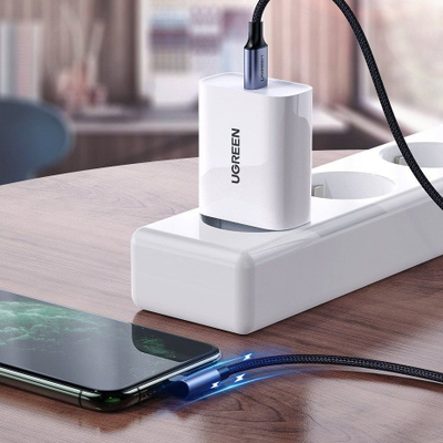 Kabllo USB C në Lightning Ugreen MFi, 1.5m, kënd i djathtë, e zezë