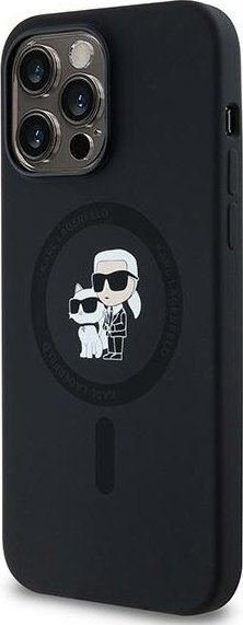 Kapak telefoni Karl Lagerfeld Liquid Silicone Karl and Choupette MagSafe, për iPhone 14 Pro, i zi