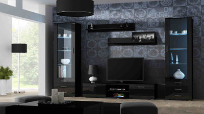 Komoda TV Cama Meble Soho 180, dyer me shkëlqim, e zezë