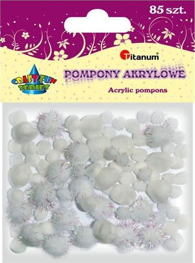 Topa dekorativë Titanium Pompom, 85 copë, të bardhë