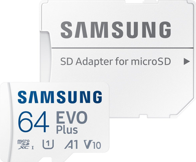 Kartë memorie Samsung EVO Plus, 64GB, MicroSDXC, klasë 10, e bardhë