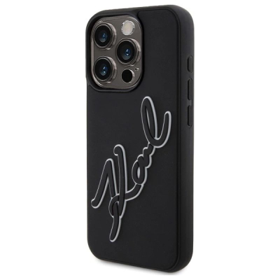 Mbrojtëse telefoni Karl Lagerfeld 3D Rubber Signature, për iPhone 15 Pro 6.1", silikoni, e zezë