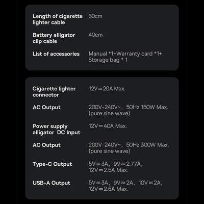 Inverter për makinë Baseus IGBT, 300W, DC 12V në AC 220V, me USB Type C, i zi