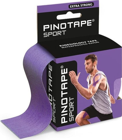 Shirit kinezilogjik sportiv Pinotape Sport, 5cm x 5m, me ngjitje ekstra të fortë, ngjyrë vjollcë