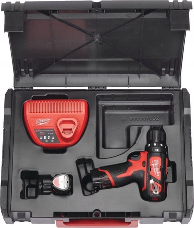 Sharrë goditëse pa kabllo Milwaukee M12 BPD, 12V, bateri 2.0Ah, e kuqe me të zezë
