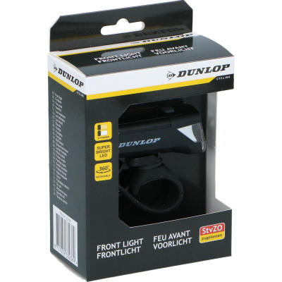 Dritë e përparme për biçikletë Dunlop StVZO, 2 mënyra, IPX4, e zezë