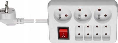 Zgjatës elektrik PremiumCord, me 7 priza Type E, 1.5m, me çelës, i bardhë