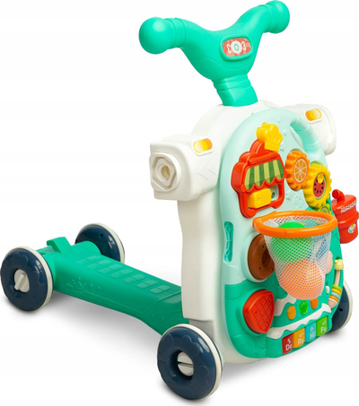 Мултифункционално оддалечувачко помагало Toyz 5 во 1, едукативна масичка, тротинет и лулашка, шарено