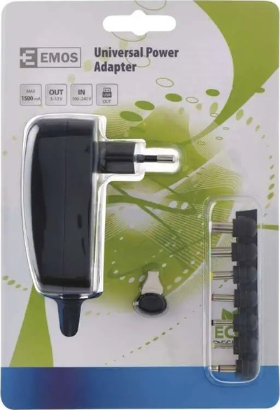 Adapter rryme Emos N3112, 3V–12V, 1500mA, me USB, i zi
