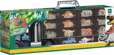Set lodër kamioni Woopie Truck Transporter Dinosaurs, 50 cm, me 24 ndarje, shumëngjyrësh