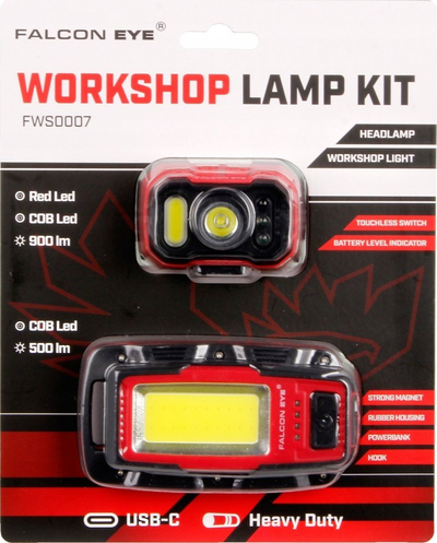 Set llampë koke dhe pune MacTronic Falcon Eye FWS0007, 900 lm, USB‑C, e zezë