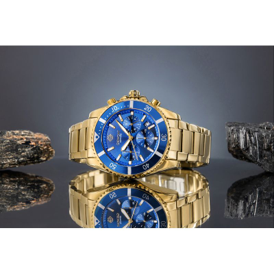Orë dore meshkujsh Giewont GW3970-B6, kronograf, qelq safir, ari blu