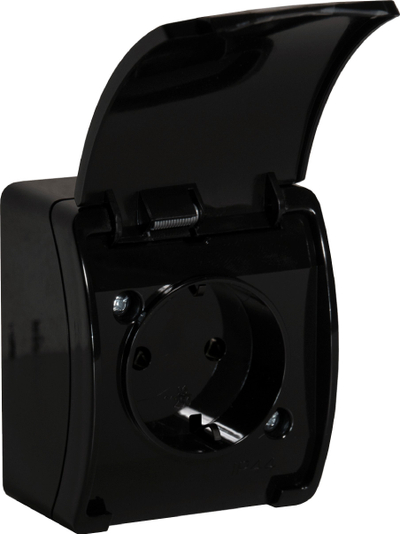 Prizë murale Aquatic Single Socket 2P+Z Schuko, IP44, me kapak, e zezë