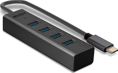 USB разводник Lindy USB 3.2 Тип C, 4 порти, сива