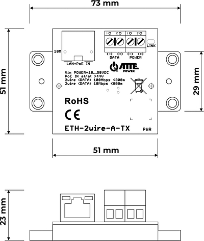 Set konvertuesish UTP në 2-WIRE Atte ETH-2WIRE-A-SET2, LAN, PoE