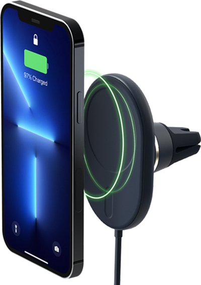 Mbajtëse telefoni për makinë IOttie Velox MagSafe, wireless 7.5W, montim te grila e ajrit, blu e errët