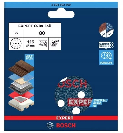 Disqe lëmimi Bosch Expert O780, 125mm, granulim 80, paketë 6 copë