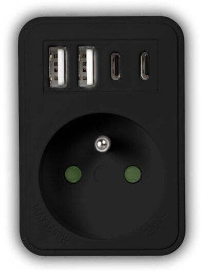 Ndarës energjie LTC Power Splitter, 1 prizë me tokëzim, 2x USB 2x USB C 2.4A, i zi