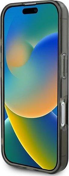 Këllëf telefoni Guess IML Glitter Circle me MagSafe për iPhone 16 6.1", transparent, i zi