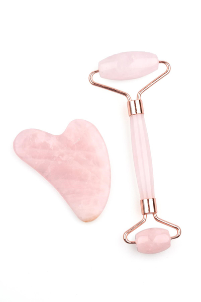Set roller masazhues & Gua'sha - Rose Quartz